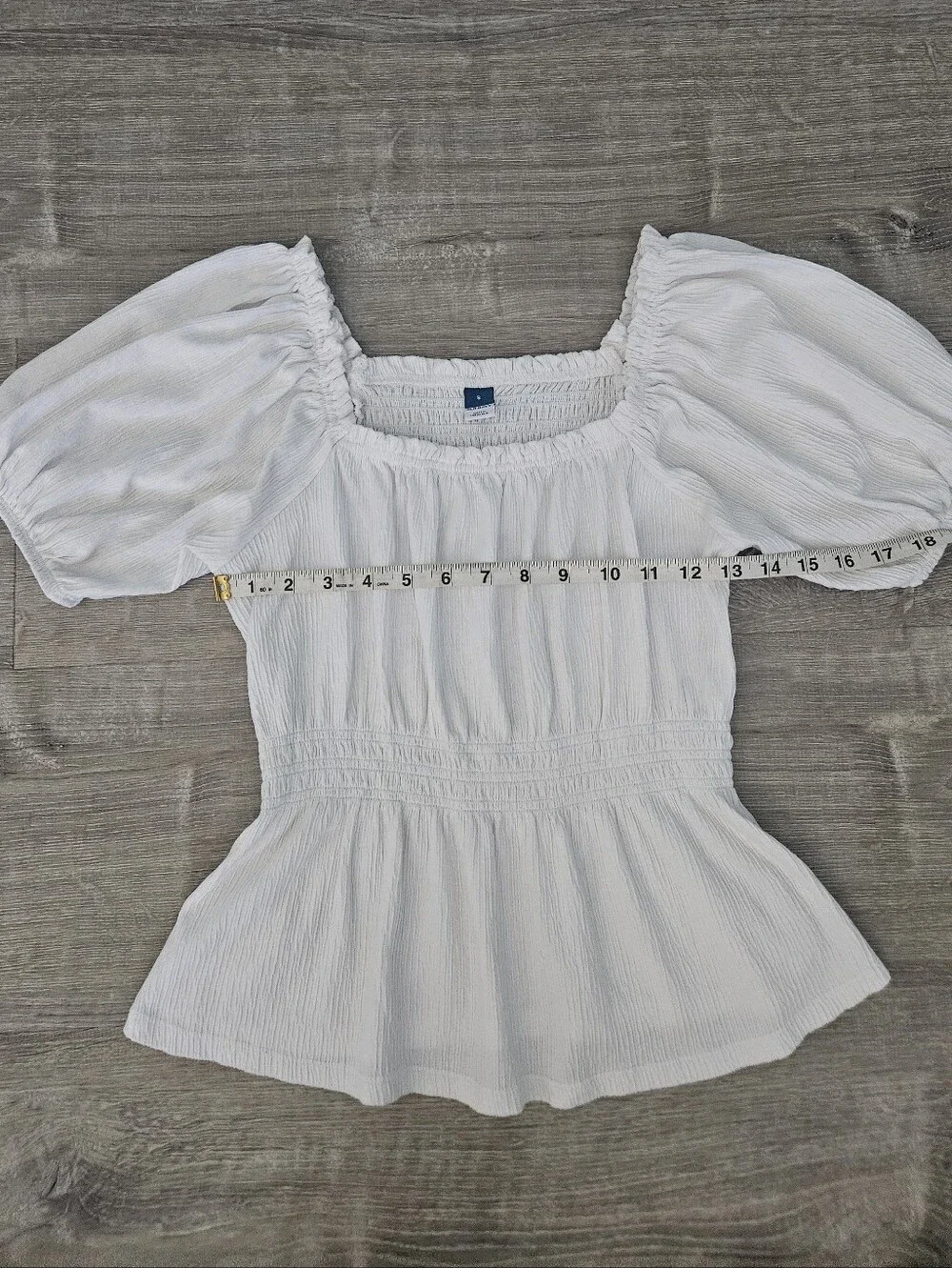 Smocked White Puff Sleeve Top Peasant Boho Cottagecore Ren Faire Milkmaid Sz S